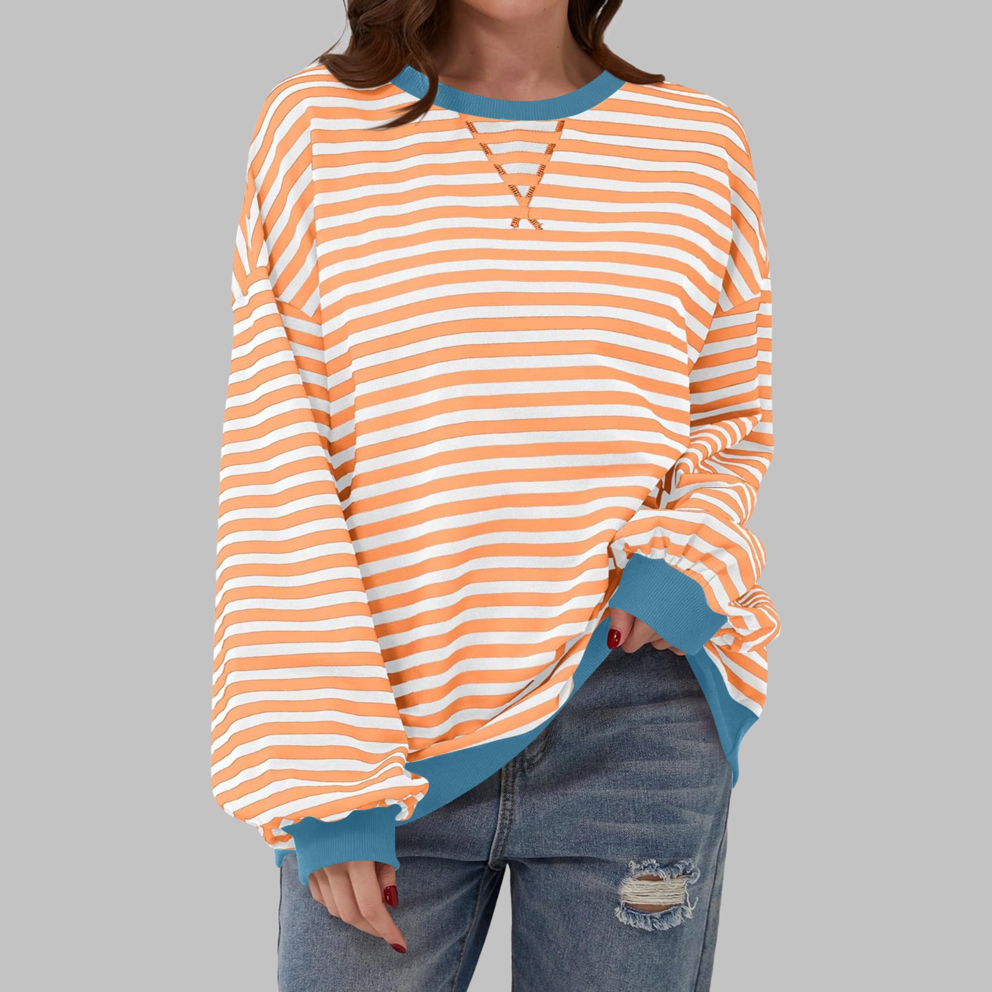 Women's Striped Oversized Sweatshirt - Orange