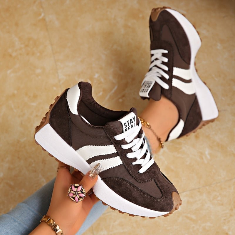 Women's Striped Platform Sneakers - Brown