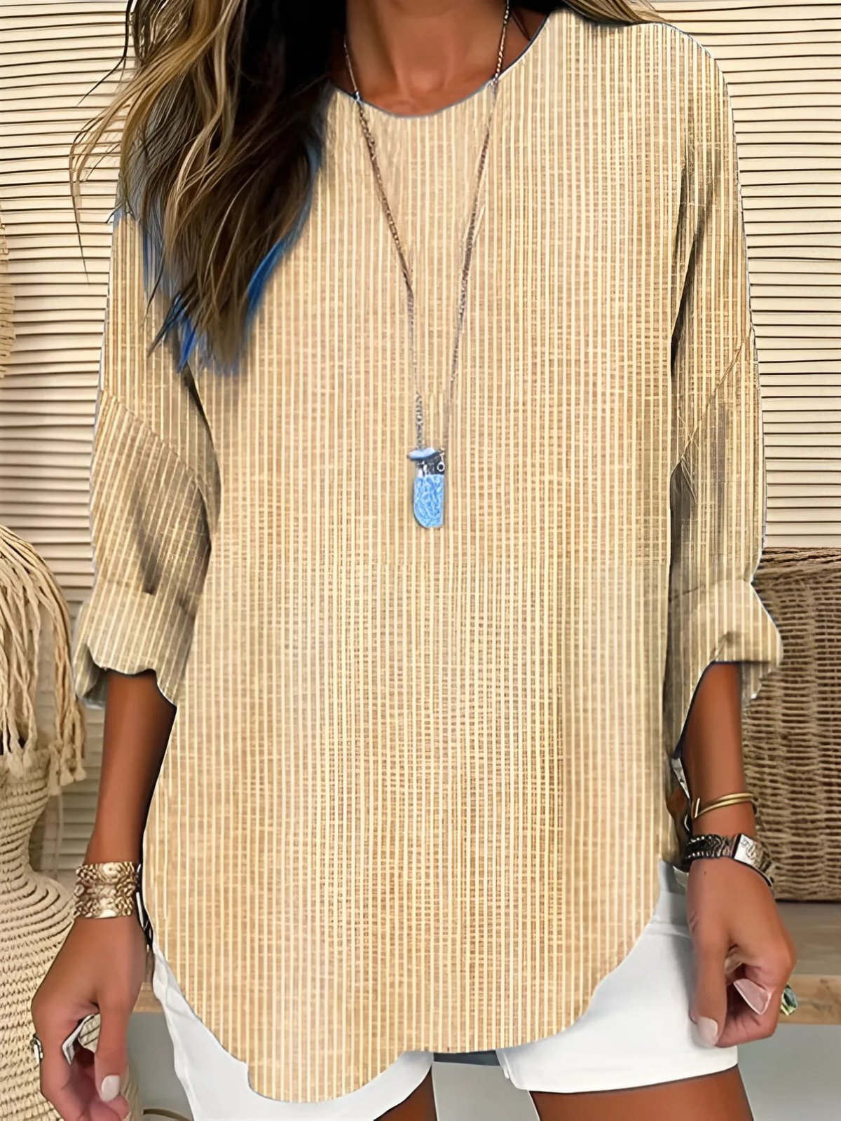 Women's Striped Tunic Blouse - Khaki
