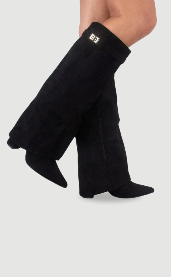 Women's Suede Knee-High Boots - Schwarz Wildleder