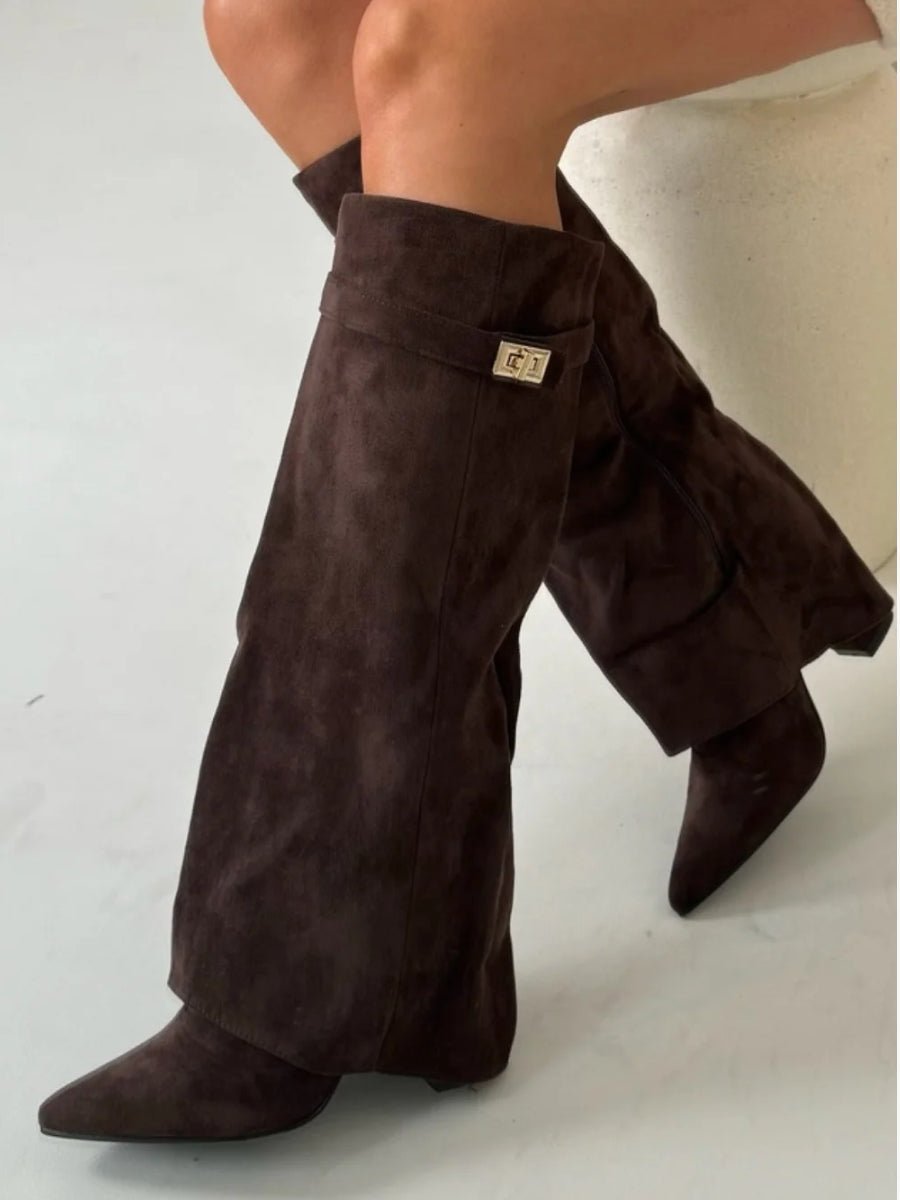 Women's Suede Knee-High Boots - Braun Wildleder