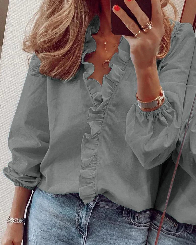 Women's V-Neck Blouse - Gray