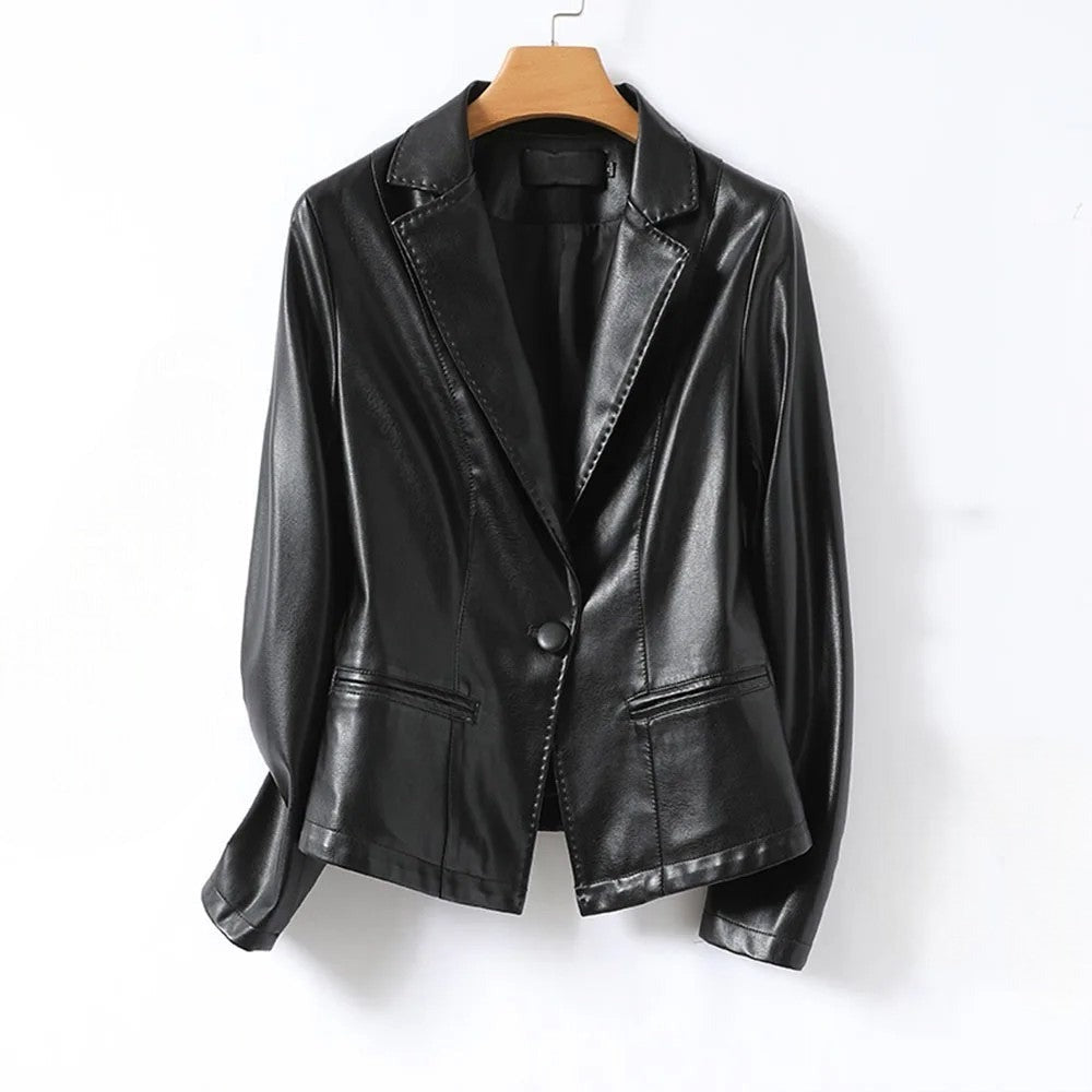 Leather Blazer Jacket - Black