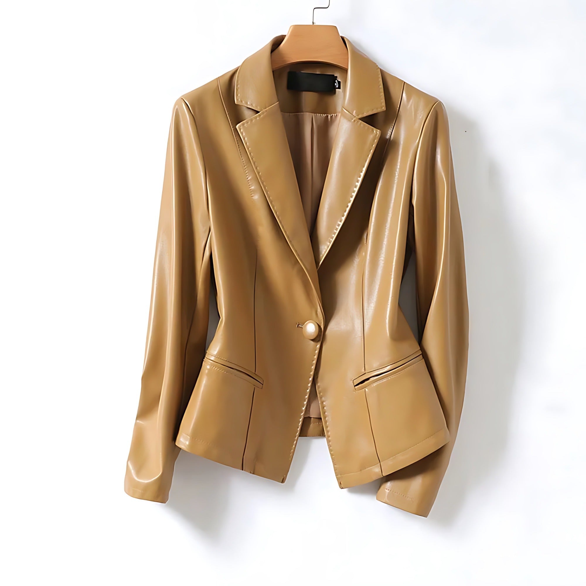 Leather Blazer Jacket - Camel