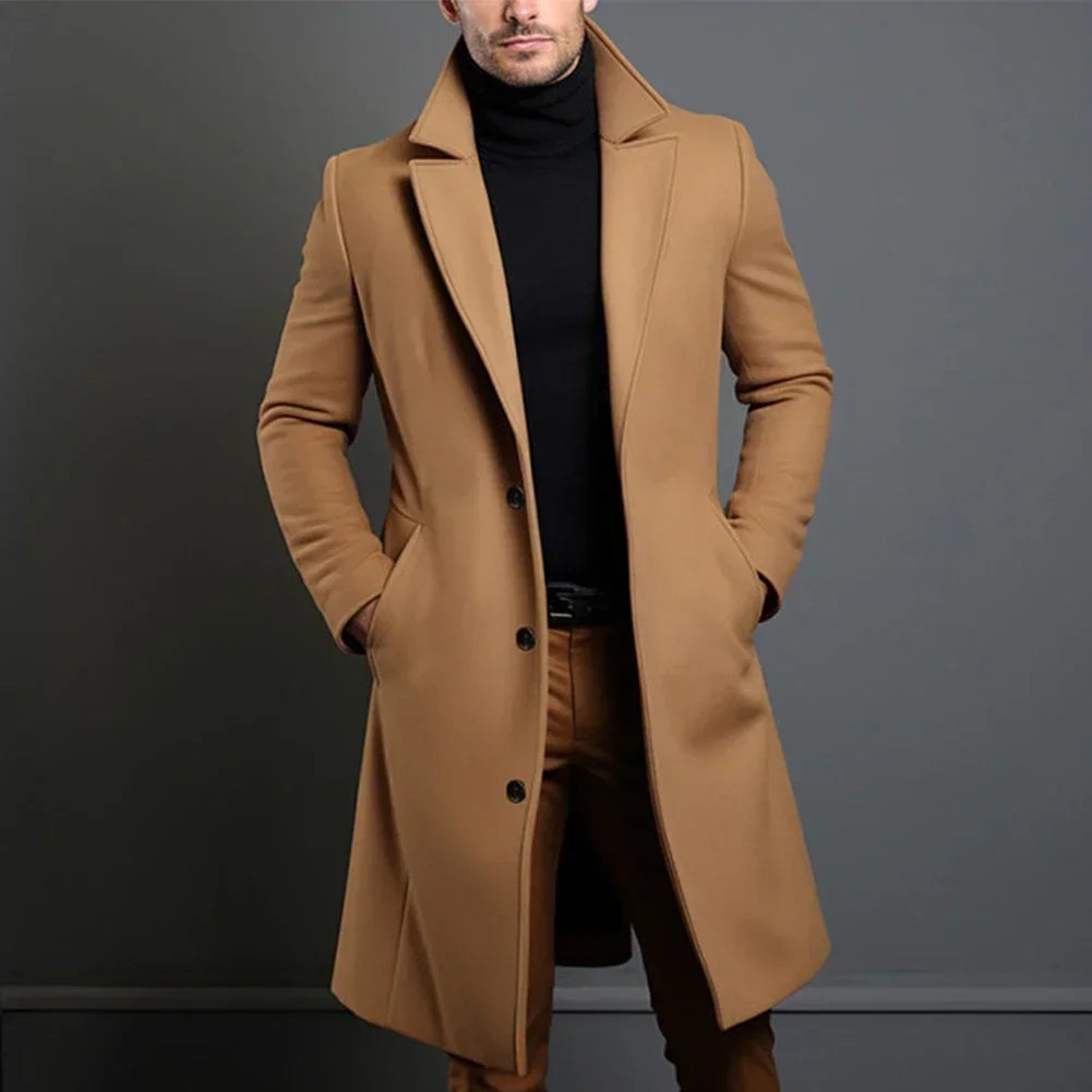 Leo Men's Wool Double Breasted Trench Coat 1