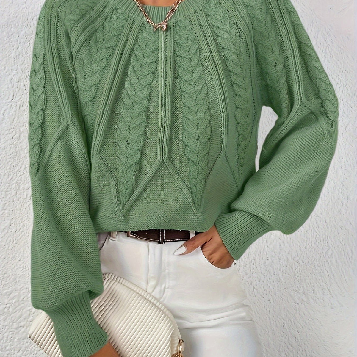 Women's Cropped Cable Knit Sweater - Matcha