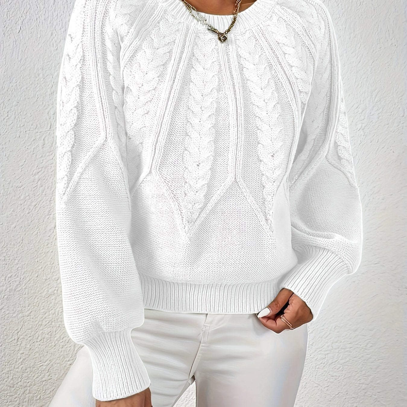 Women's Cropped Cable Knit Sweater - White