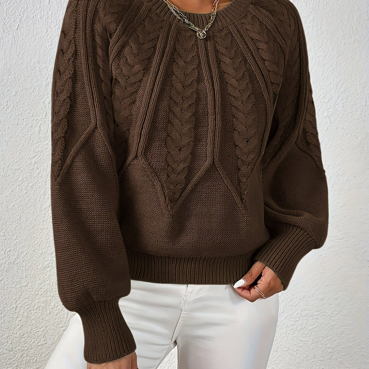 Women's Cropped Cable Knit Sweater - Coffee Brown
