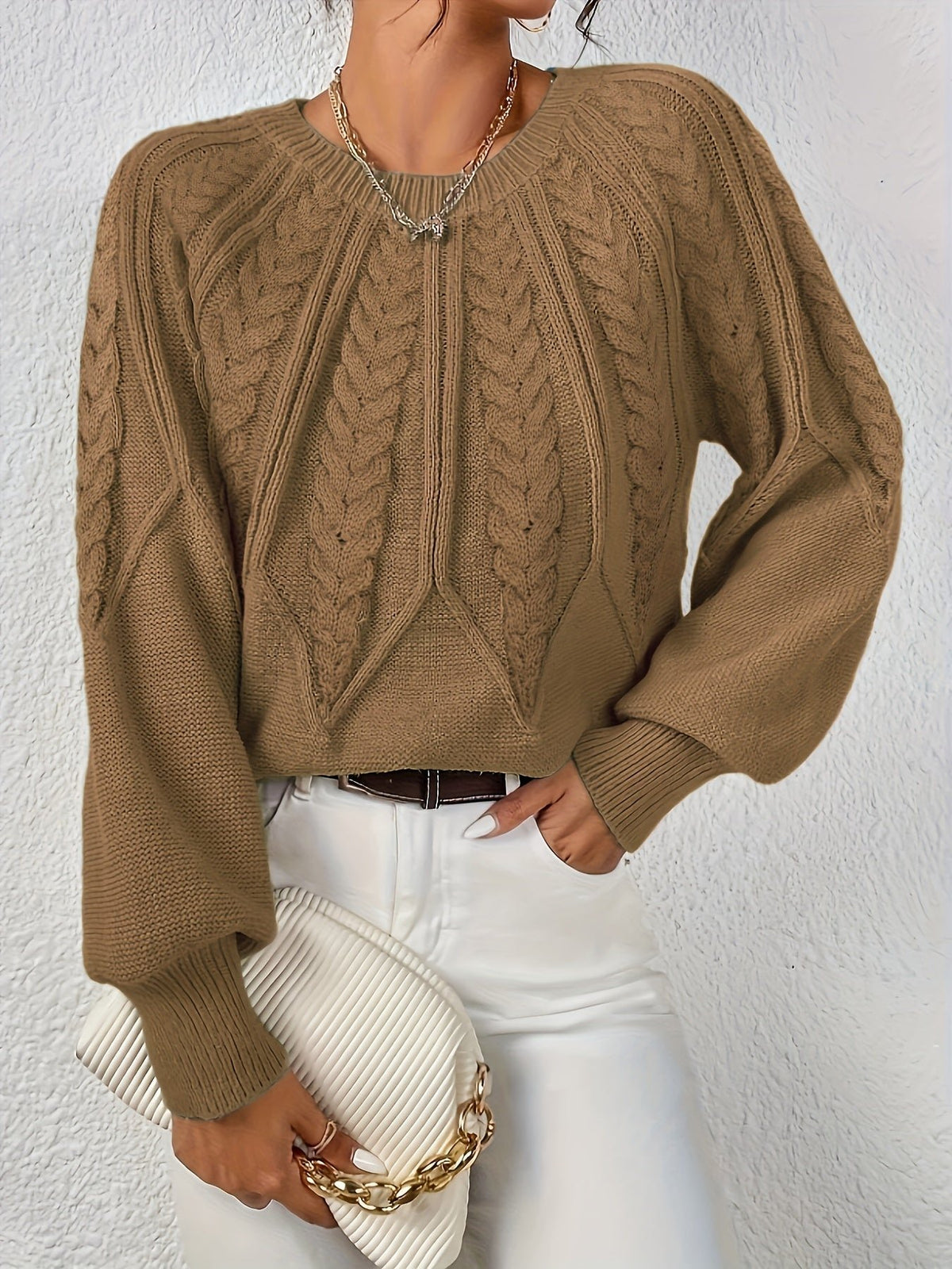 Women's Cropped Cable Knit Sweater
