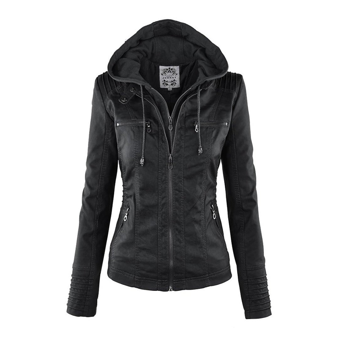 Women's Faux Leather Moto Jacket - Black