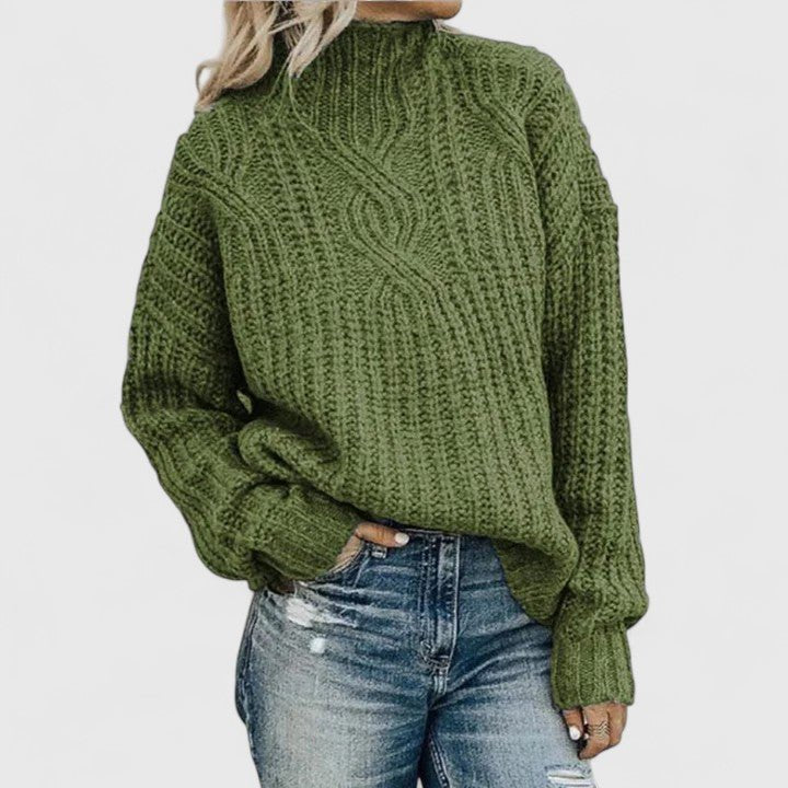 Women's Oversized Cable Knit Turtleneck Sweater - Green