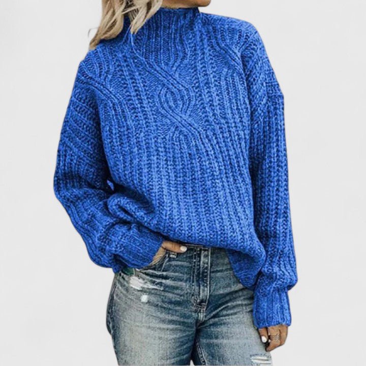 Women's Oversized Cable Knit Turtleneck Sweater - Blue