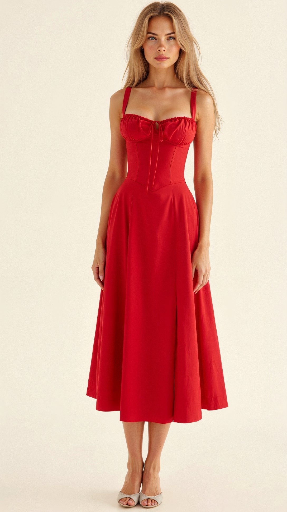 Floral Corset Midi Dress - Red
