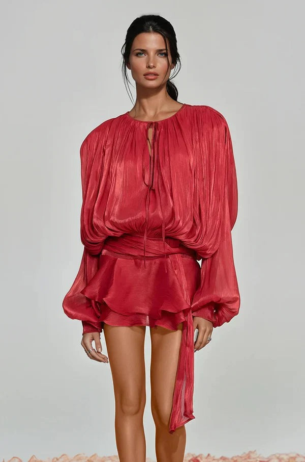 Long Sleeve Mini Dress - Red