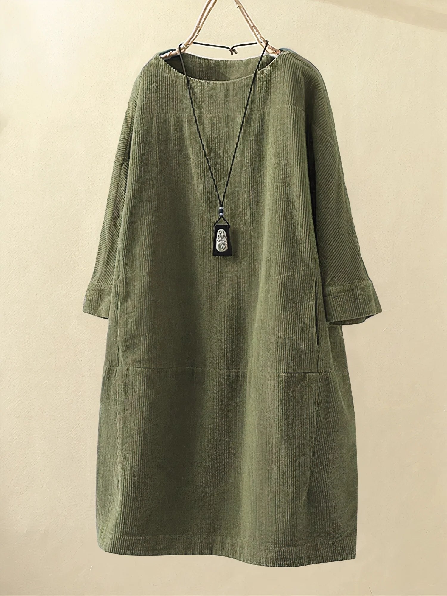 Long Sleeve Shift Dress - Army Gree