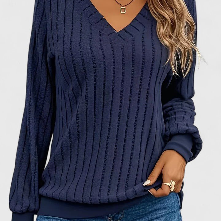 Women's Knit V-Neck Sweater - Navy Blue
