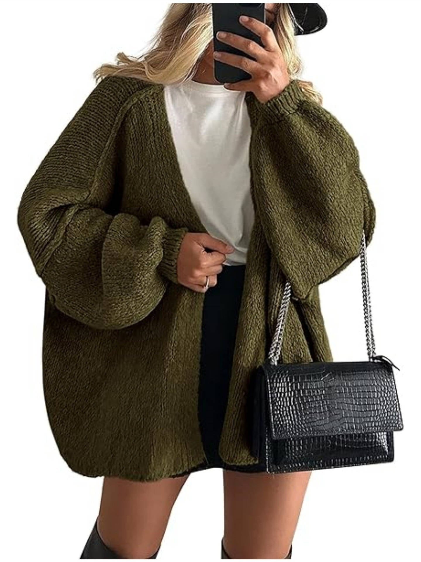 Women's Oversized Chunky Knit Cardigan - Military Green