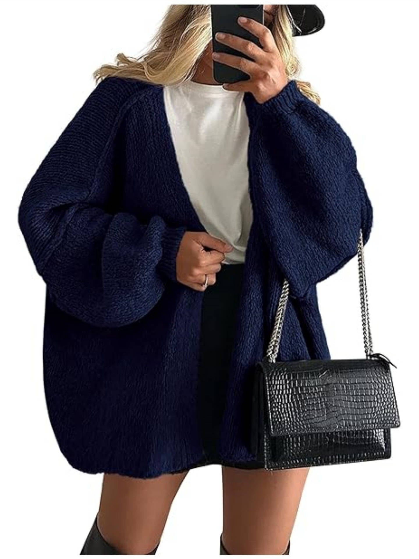 Women's Oversized Chunky Knit Cardigan - Dark Blue