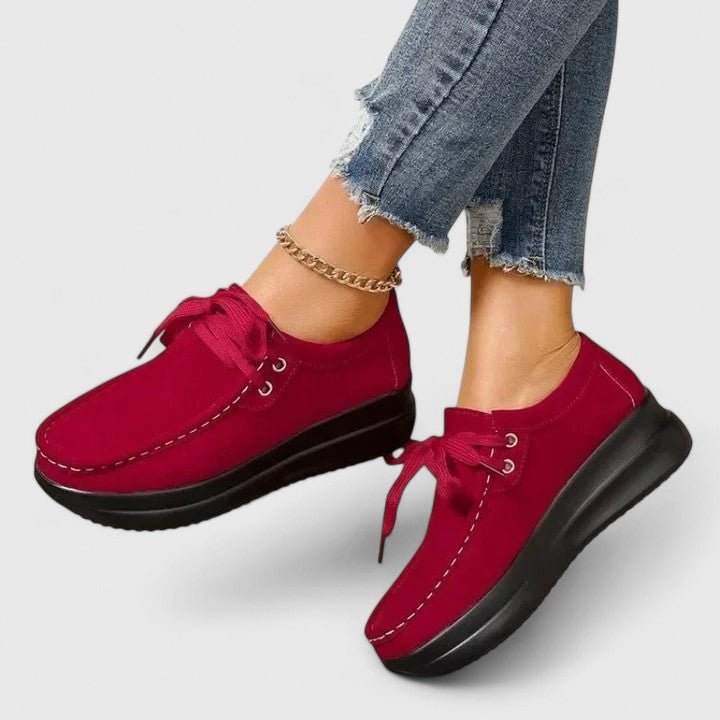 Women's Suede Moccasin Sneakers - Red