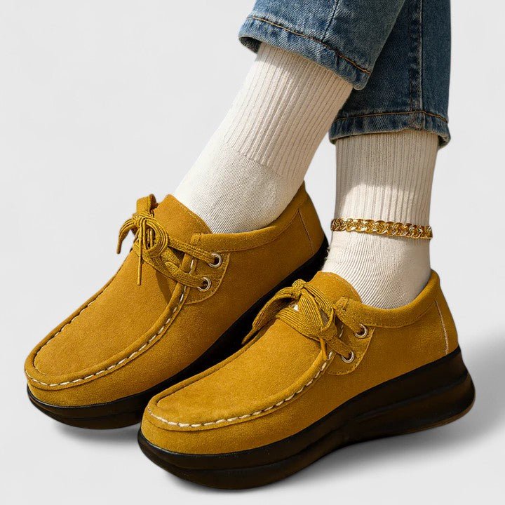 Women's Suede Moccasin Sneakers - Yellow