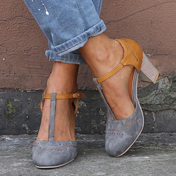 Madeleine Women's Leather T-Bar Block Heels 2