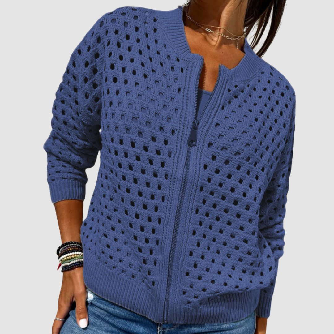 Women's Crochet Zip Cardigan - Blue
