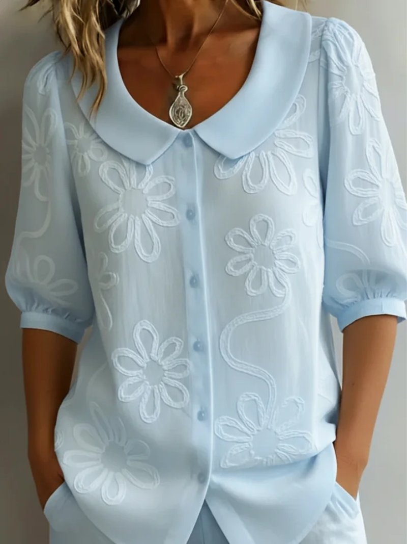 Women's Floral Chiffon Blouse - Blue