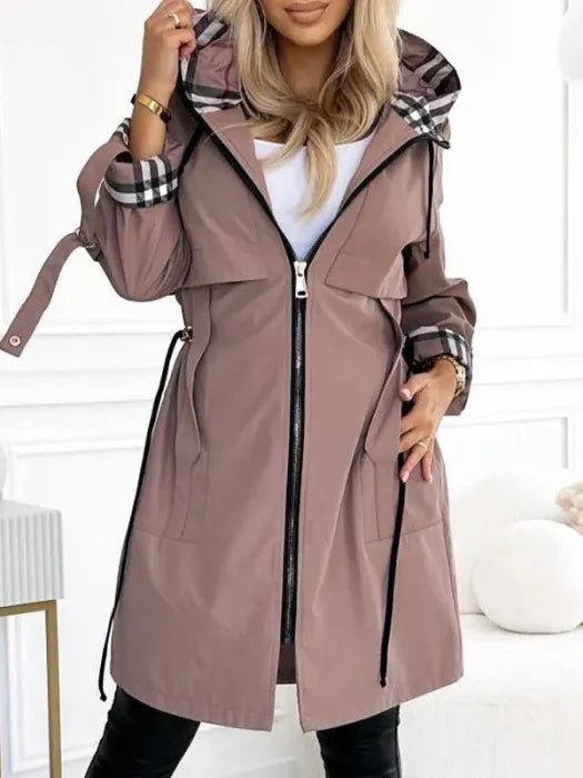 Women's Hooded A-Line Trench Coat - Brown
