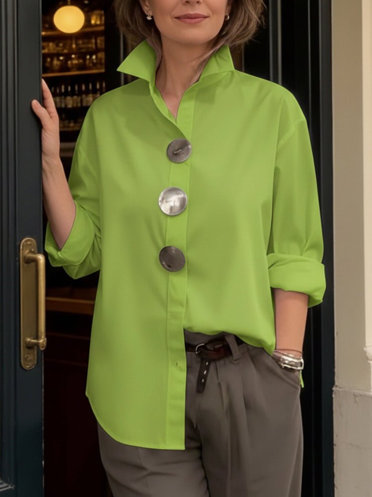 Women's Long Sleeve Oversized Shirt - Green