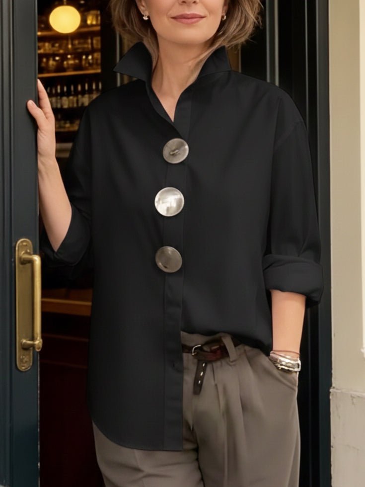 Women's Long Sleeve Oversized Shirt - Black