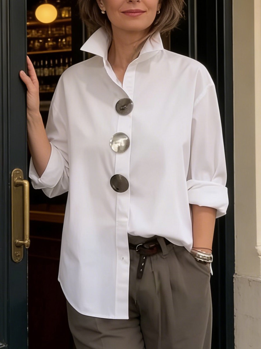 Women's Long Sleeve Oversized Shirt - White