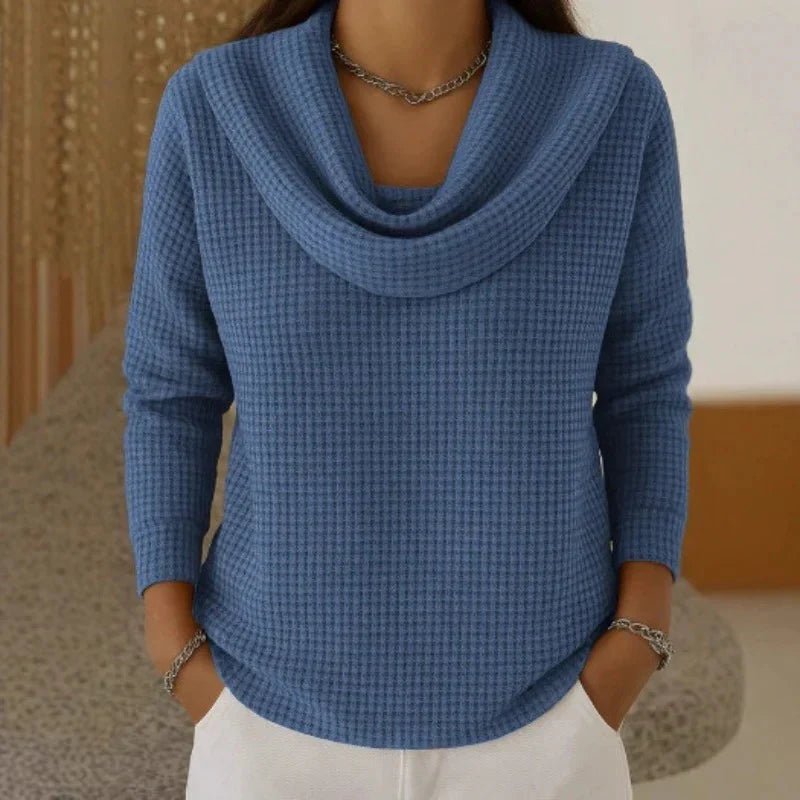 Women's Long Sleeve Waffle Knit Top - Blue