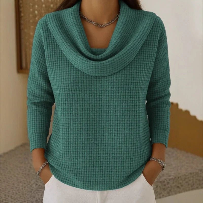 Women's Long Sleeve Waffle Knit Top - Green