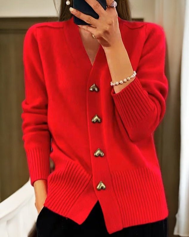 Women's Oversized V-Neck Knit Cardigan - Red