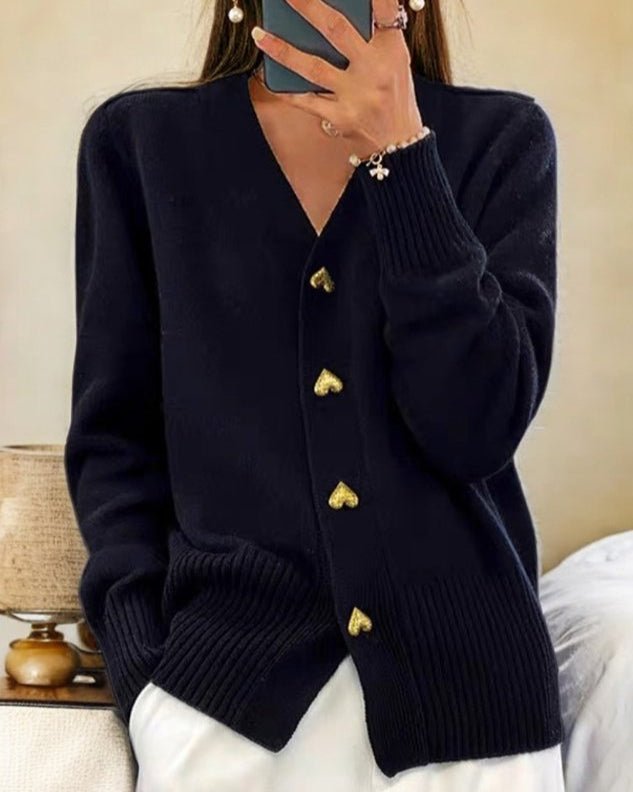 Women's Oversized V-Neck Knit Cardigan - Black
