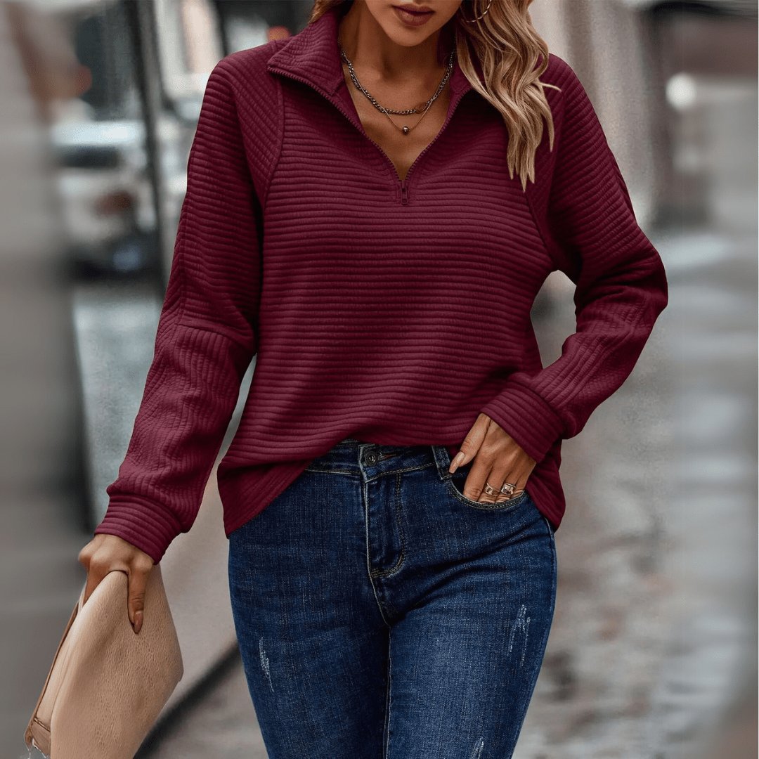 Women's Quarter-Zip Pullover Sweatshirt - Red