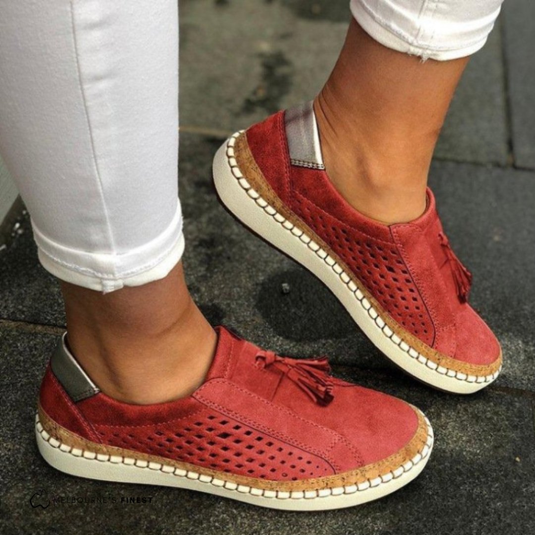 Women's Suede Slip-On Loafers - Red