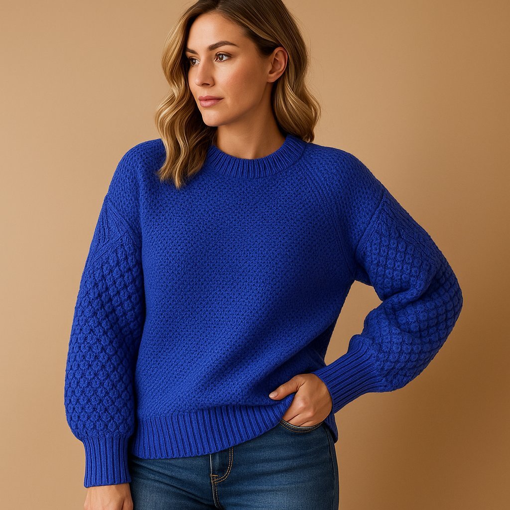 Women's Cable-Knit Crew Neck Wool Sweater - Blue