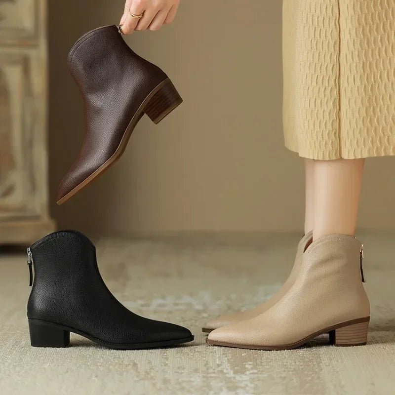 Women's Leather Pointed-Toe Ankle Boots