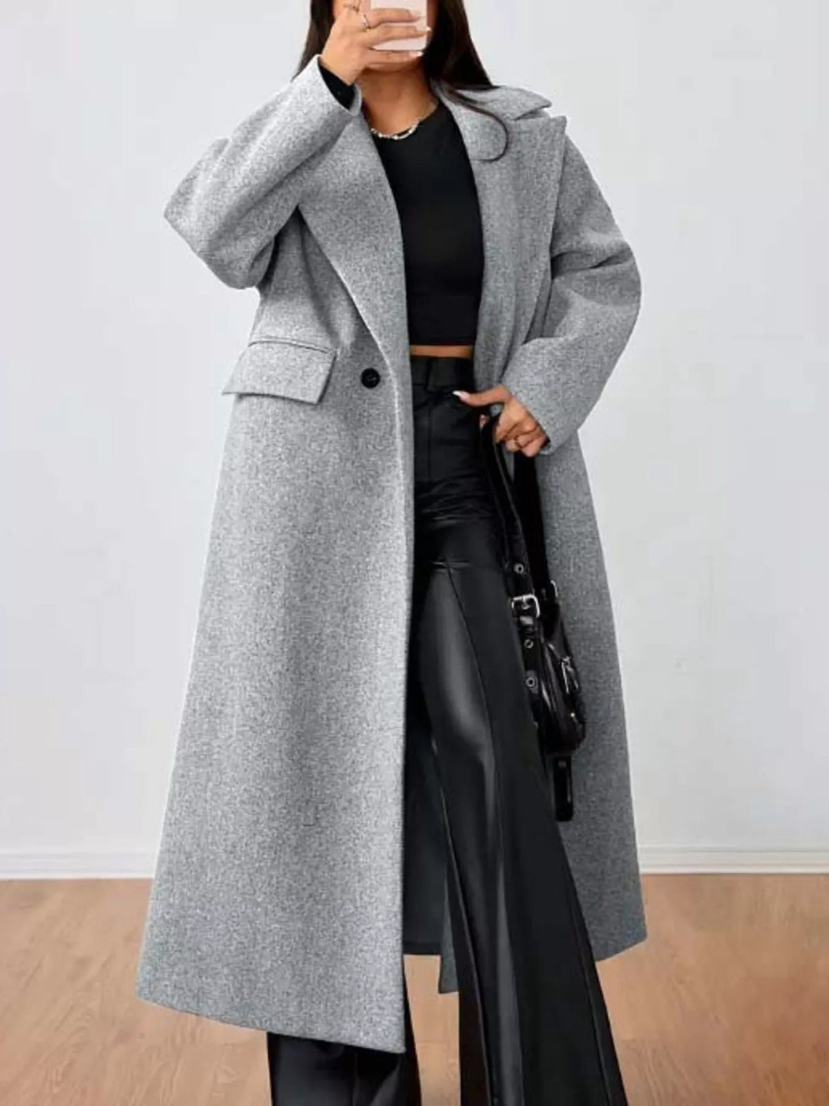 Women's Oversized Wool Trench Coat - Gray