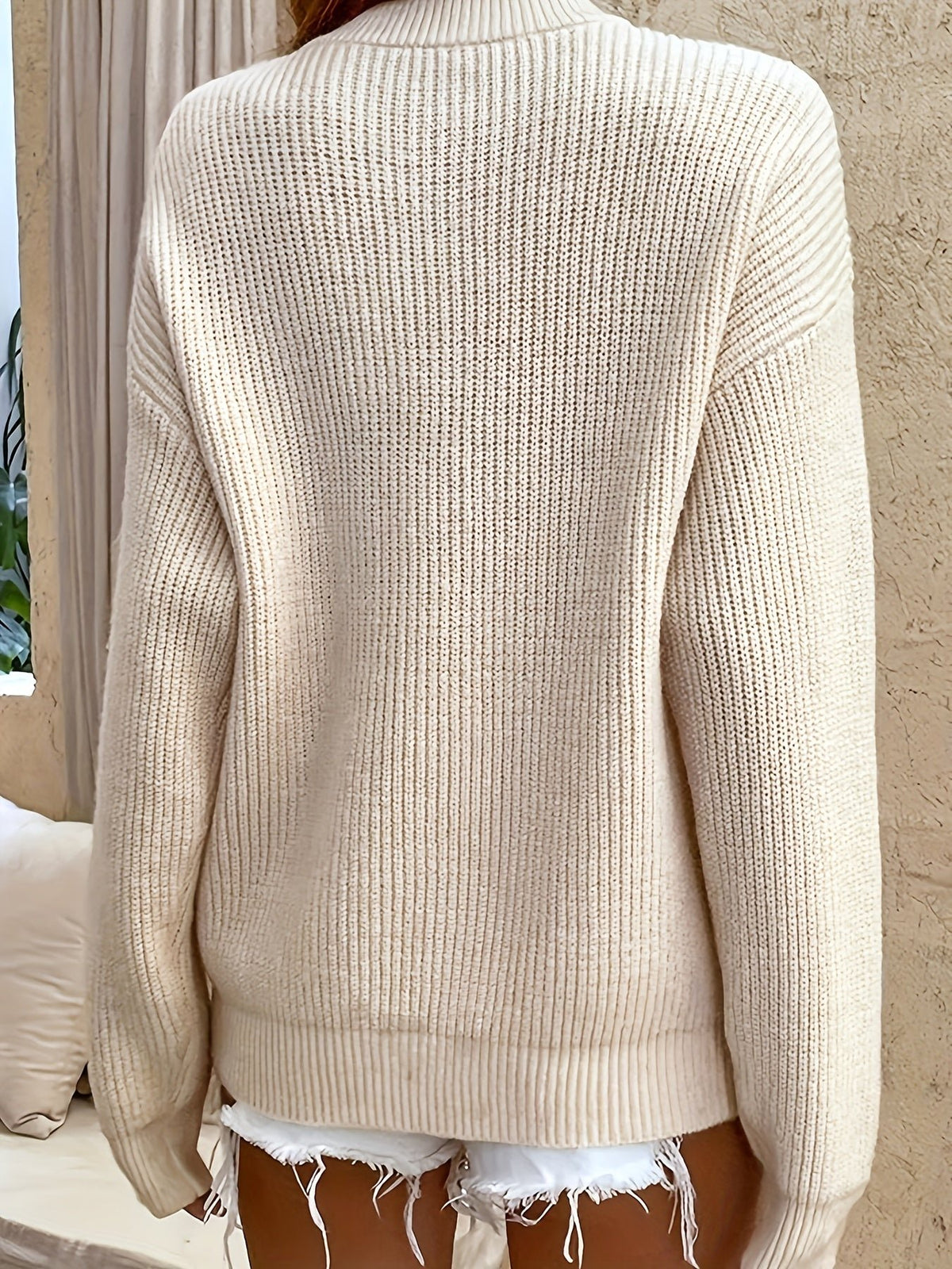 Women's Ribbed Knit Henley Sweater
