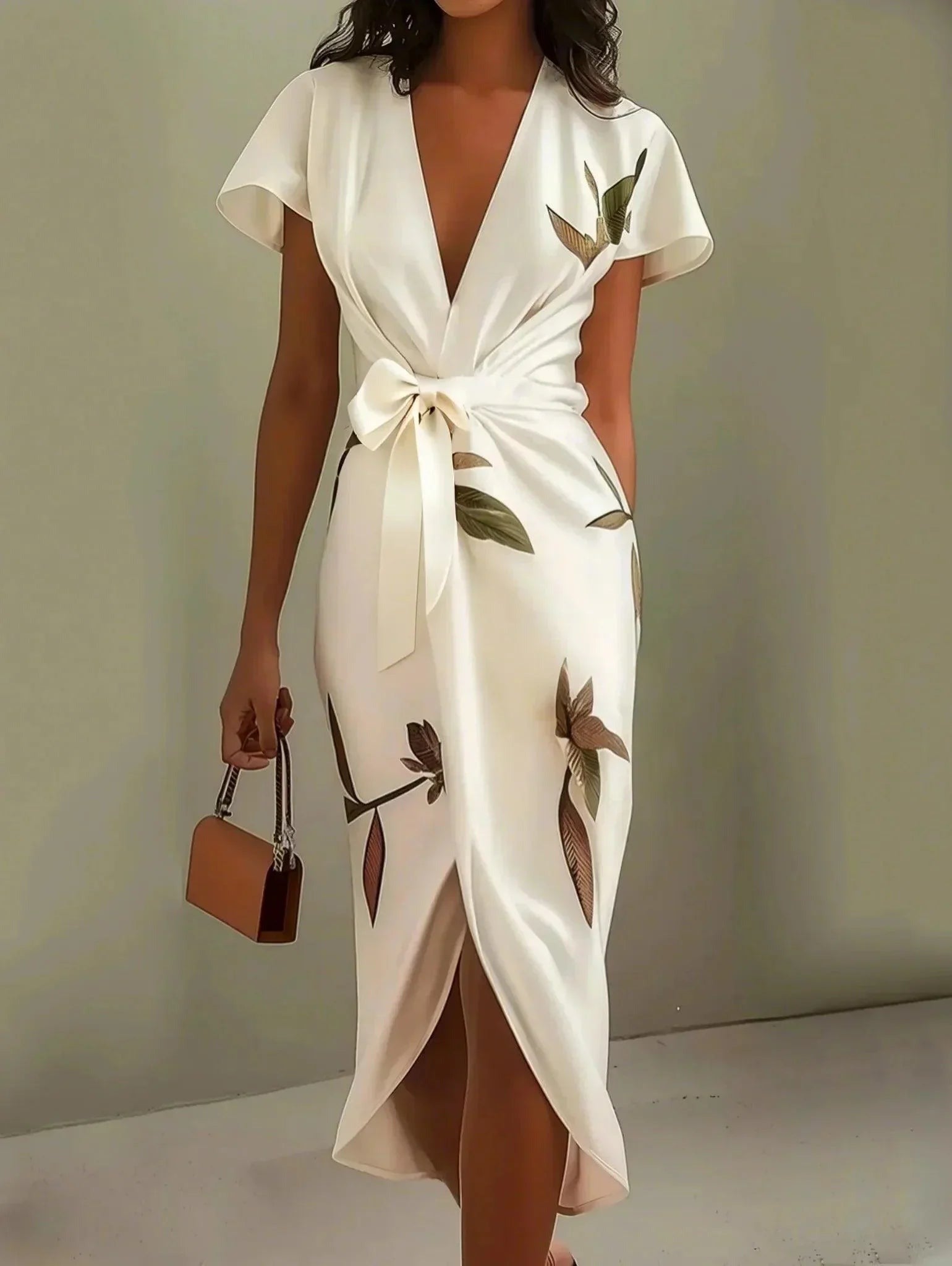 Floral Wrap Midi Dress - White