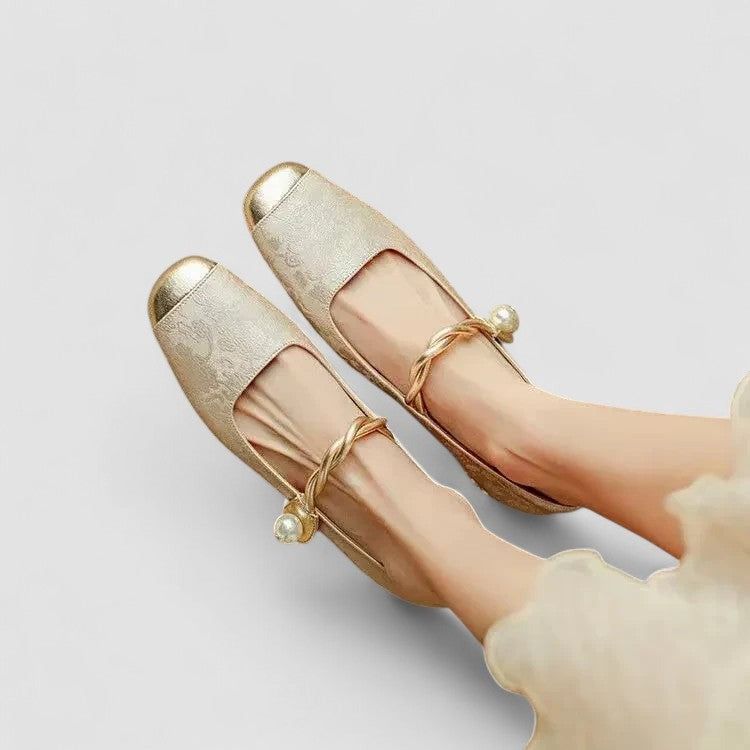 Mary Jane Block Heel Pumps - Beige