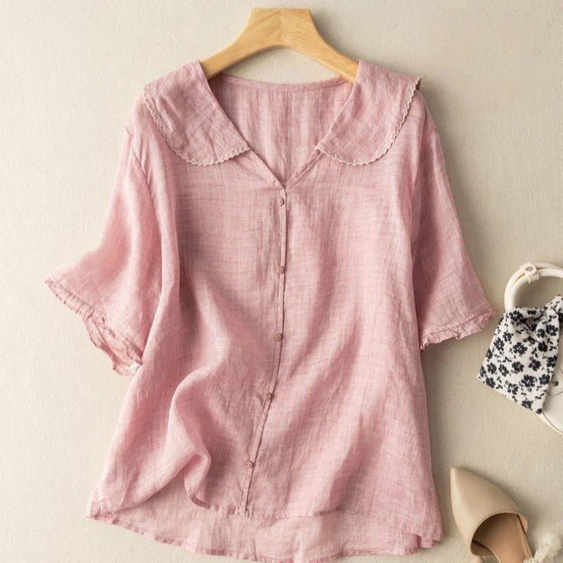 Matilda Women's Linen Peter Pan Collar Blouse 4