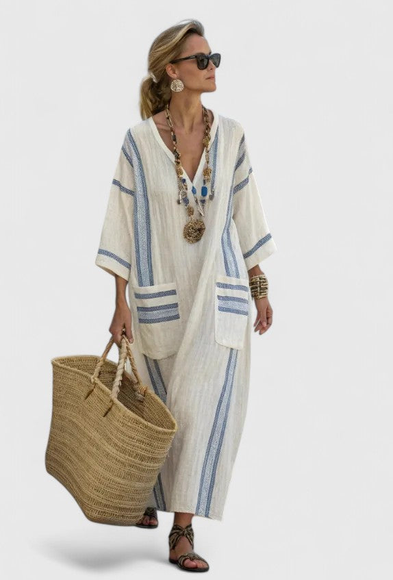 Molly Women's Striped Linen Maxi Dress 4
