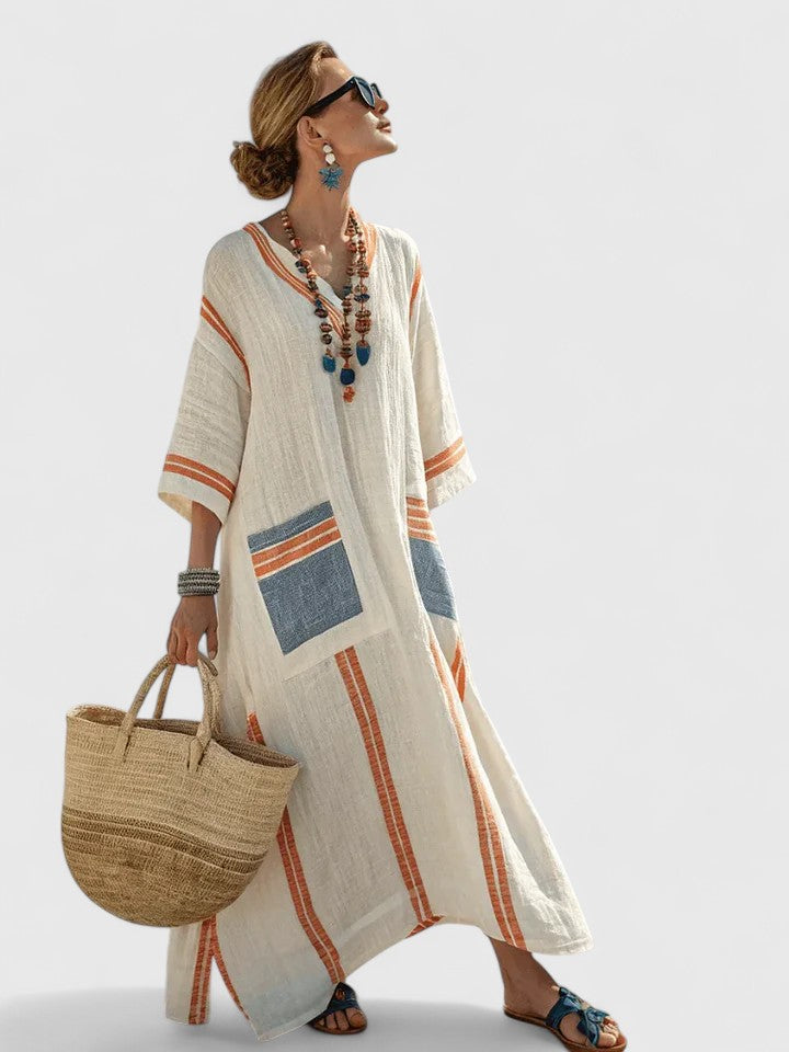 Molly Women's Striped Linen Maxi Dress 6