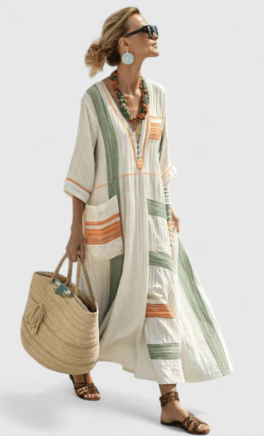 Molly Women's Striped Linen Maxi Dress 8