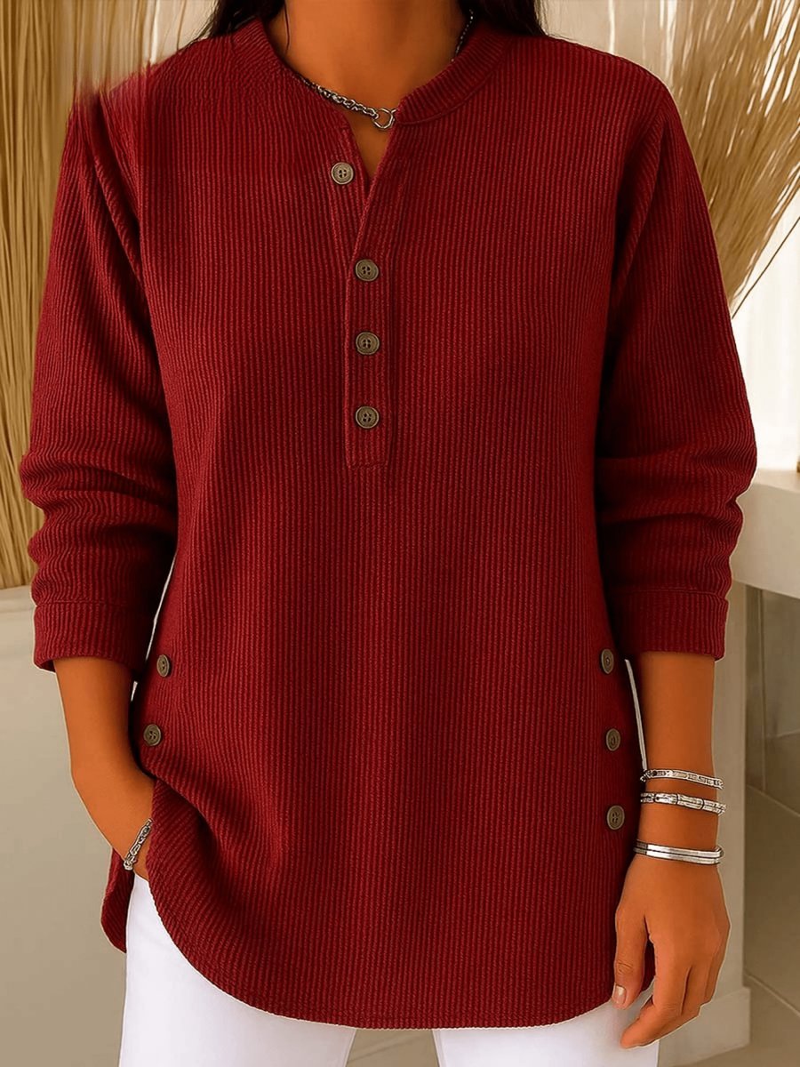 Women's Long Sleeve Knit Henley Tunic - Burgundy