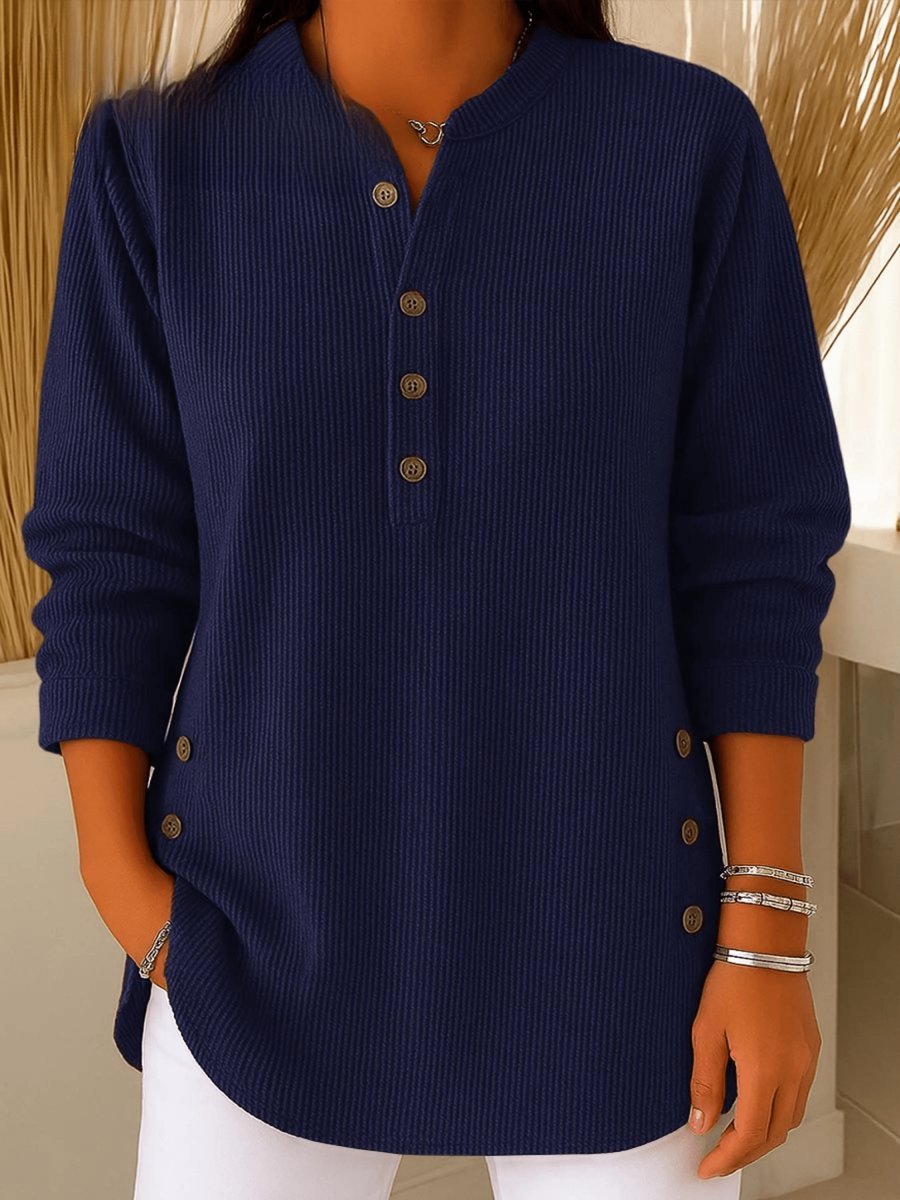 Women's Long Sleeve Knit Henley Tunic - Navy Blue