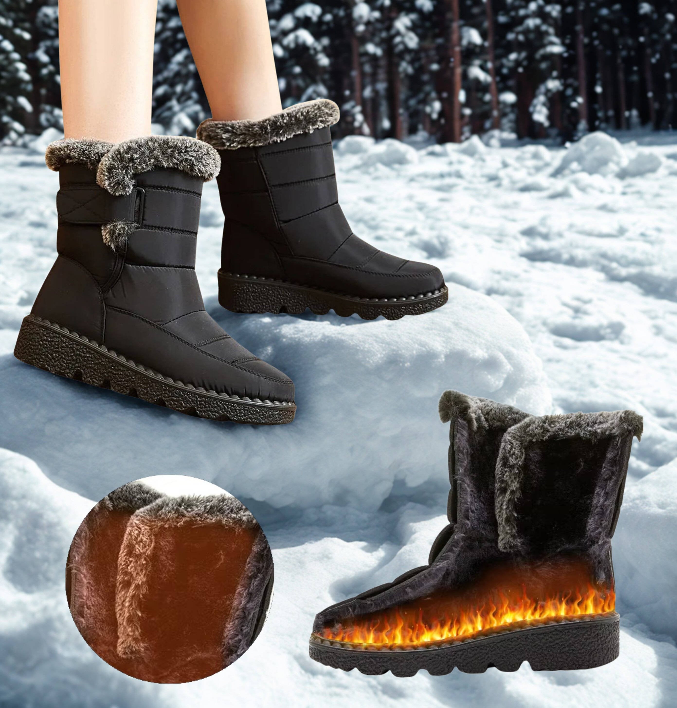 Women's Mid-Calf Snow Boots - Black